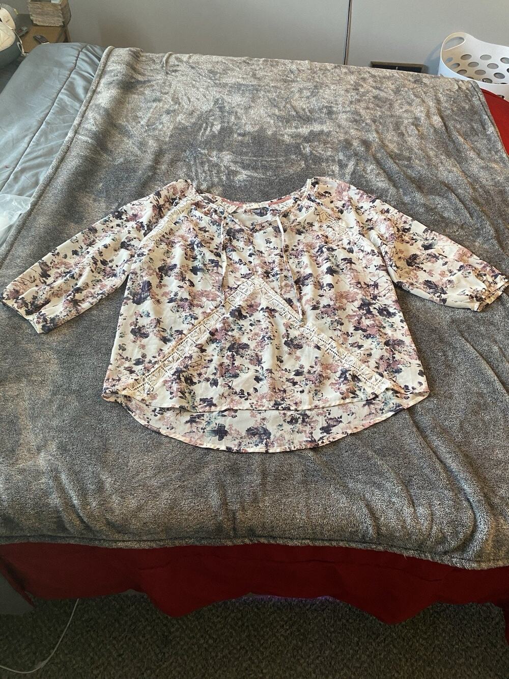 Jolt Womens Casual Embroidered Floral Boho Rustic Blouse White Purple Size Larg